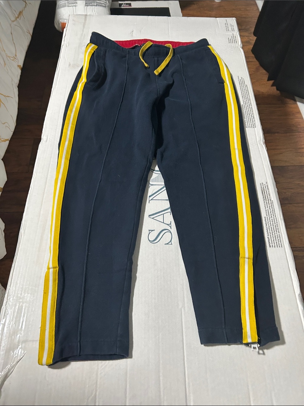 Mens Navy Jogger Pants with Yellow Side Stripes youth or teen